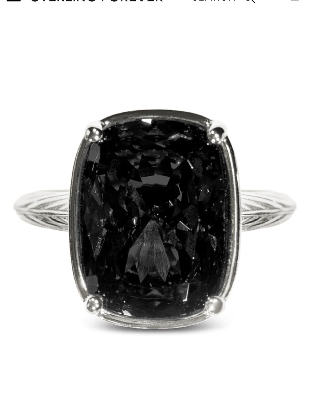 Sterling Forever Elongated Cushion Cut Black CZ Cocktail Ring